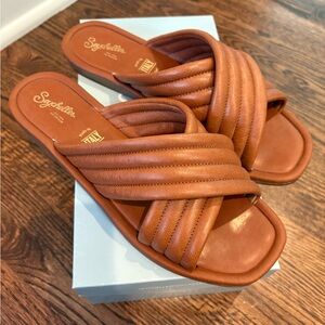Seychelles Tan Quilted Slide Sandals
